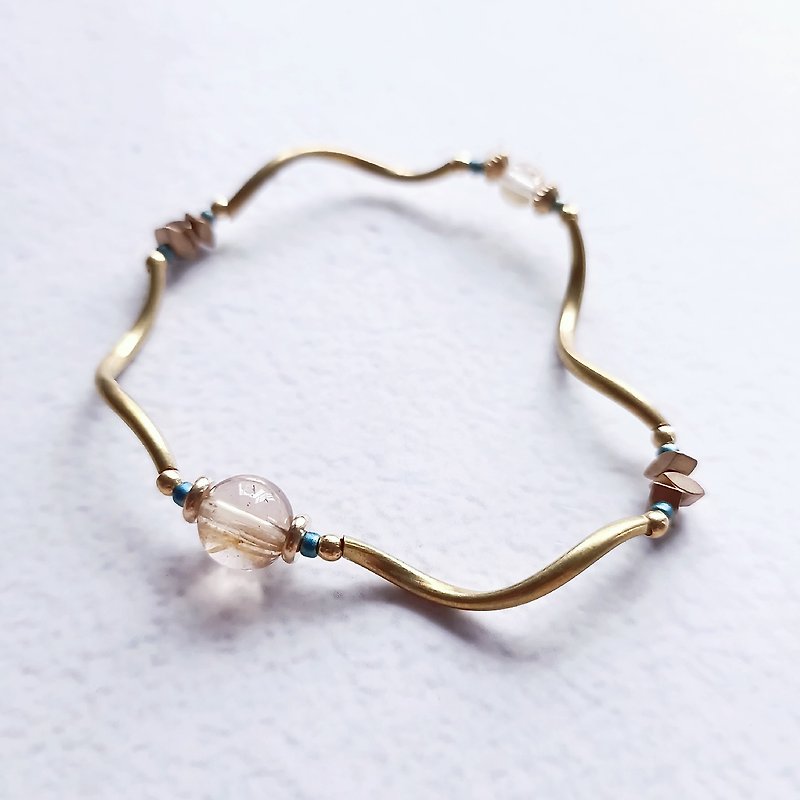 Traces of the Sea/Elastic Bracelet/Titanium Crystal - Bracelets - Copper & Brass Transparent