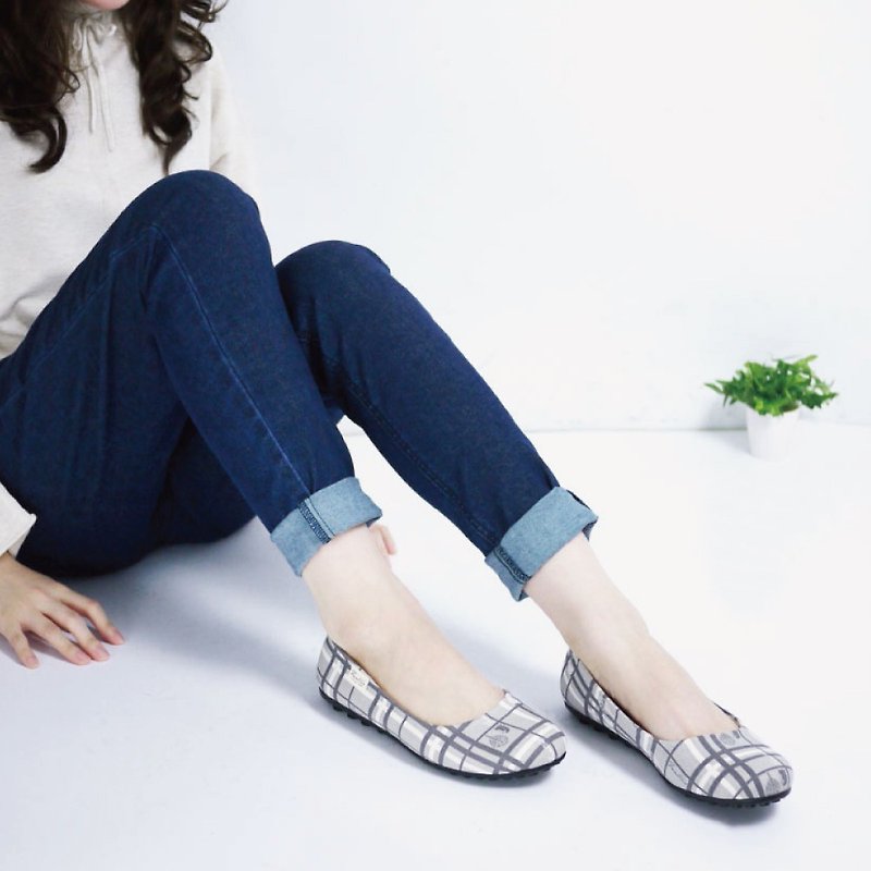 Soft-soled non-slip baby shoes - Plaid block - Lunar gray - รองเท้าลำลองผู้หญิง - ผ้าฝ้าย/ผ้าลินิน สีเทา