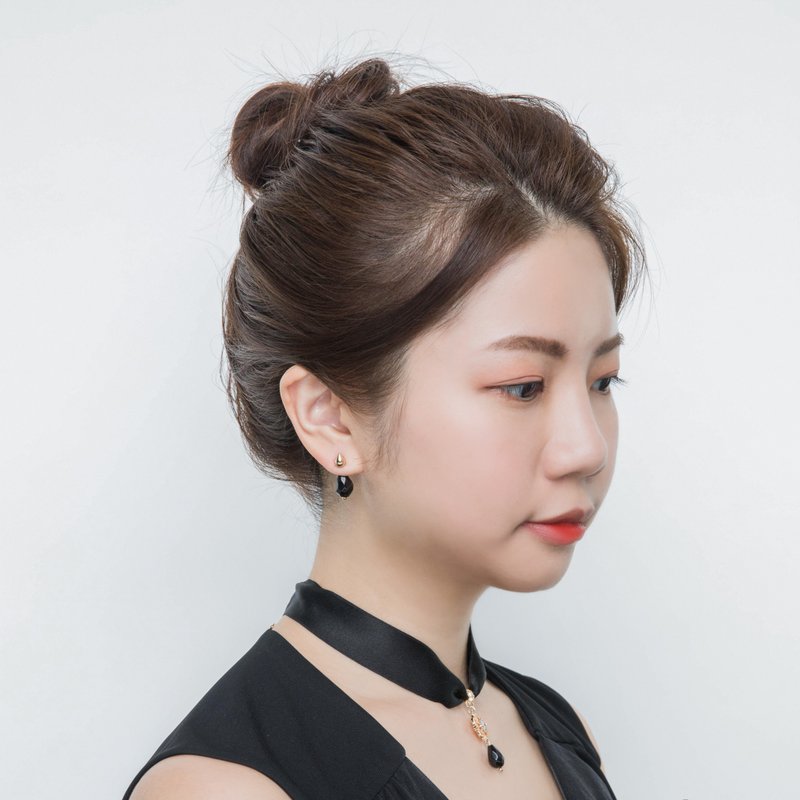 Black Onyx Lace-黑瑪瑙蕾絲不對稱耳環-防護淨化系列 - 耳環/耳夾/耳骨夾 - 寶石 