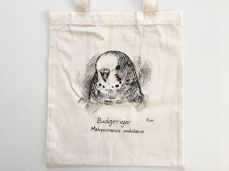 Pure hand-painted bird cotton shopping bag ‧ budgie - กระเป๋าถือ - ผ้าฝ้าย/ผ้าลินิน 