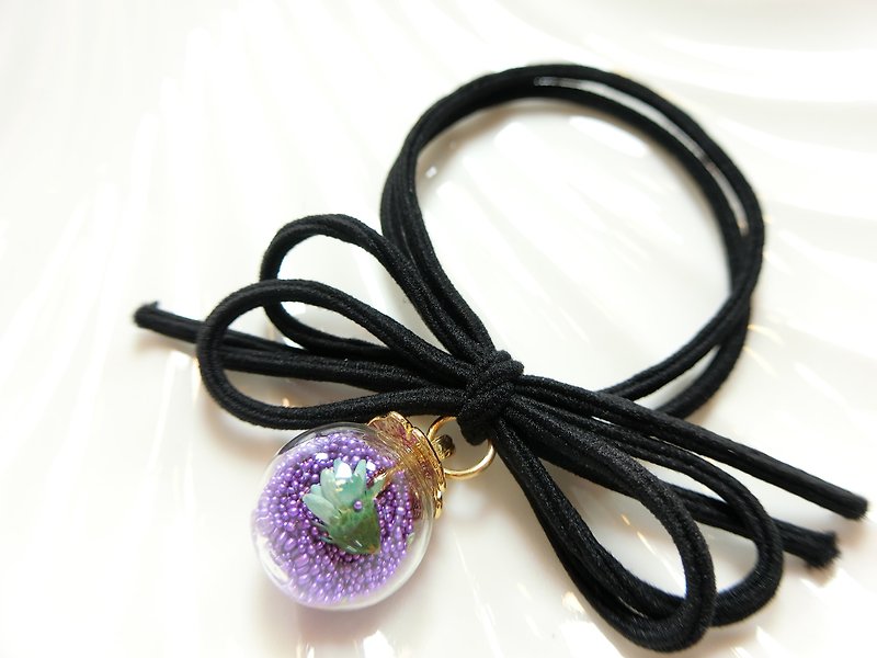 Whirring round crystal clear glass ball & bow high elastic double strand tress - (soft purple beads) - เครื่องประดับผม - ผ้าฝ้าย/ผ้าลินิน 