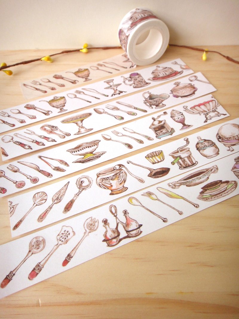 馬卡龍系列-刀叉餐具紙膠帶 - 紙膠帶 - 紙 多色