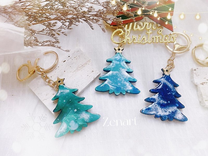 聖誕樹海浪櫸木質吊飾鑰匙圈 - 鑰匙圈/鎖匙扣 - 木頭 