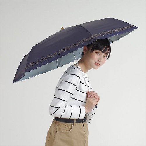 Nifty Colors Nifty Colors - 日本遮光花邊可愛小貓碳輕量迷你摺疊雨傘