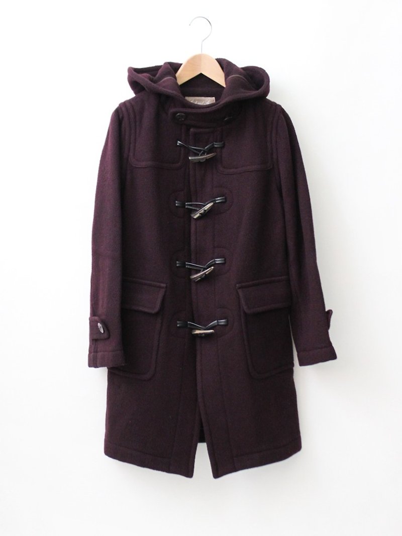 [RE1204C366] Nippon Slim dark purple red vintage horn button overcoat - Women's Casual & Functional Jackets - Wool Purple