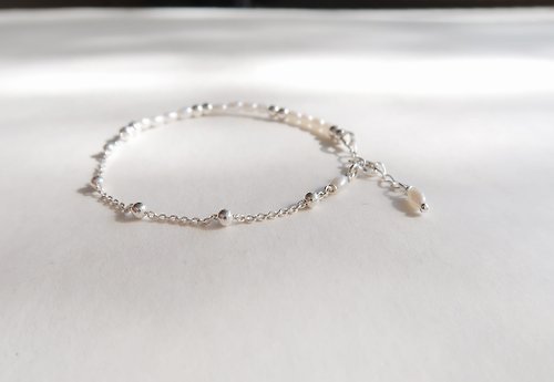 Natural Light 925純銀 珠光 不對稱 圓珠米粒珍珠 刻字 手鍊 免費送禮包裝