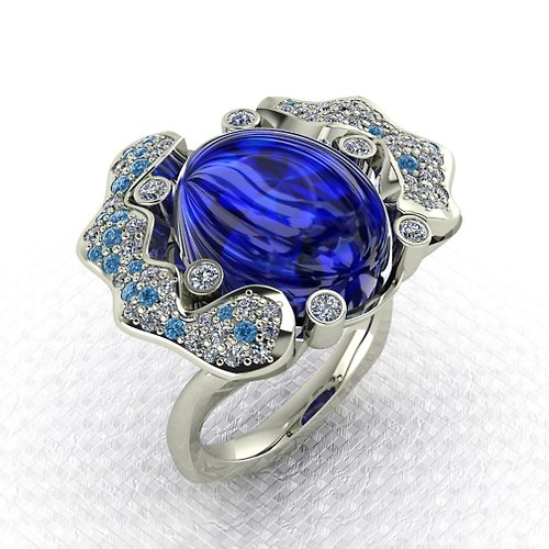 Helennar's Jewelry Studio 3D-model jewelry ring for a caboshon-cut gemstone and 75 diamonds