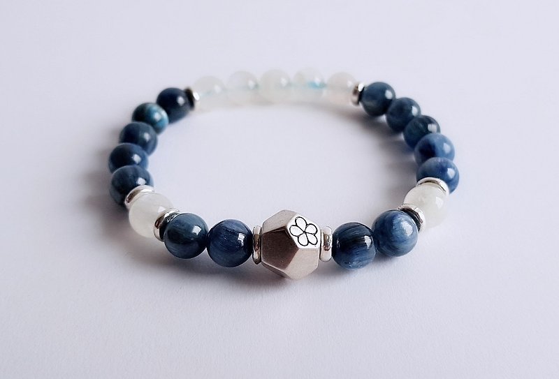 Gemstone ‧ Blue Moon . Natural Mineral Kyanite Moonstone 925 Silver ‧ Bracelet - Bracelets - Gemstone Blue