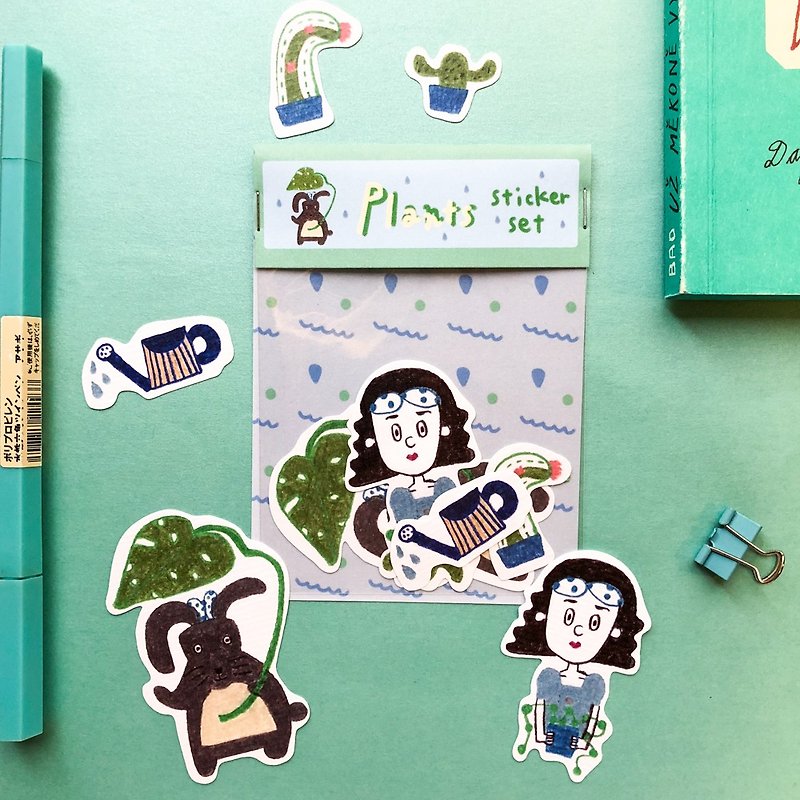 Bunny Succulents Shop Sticker Set - สติกเกอร์ - กระดาษ สีเขียว