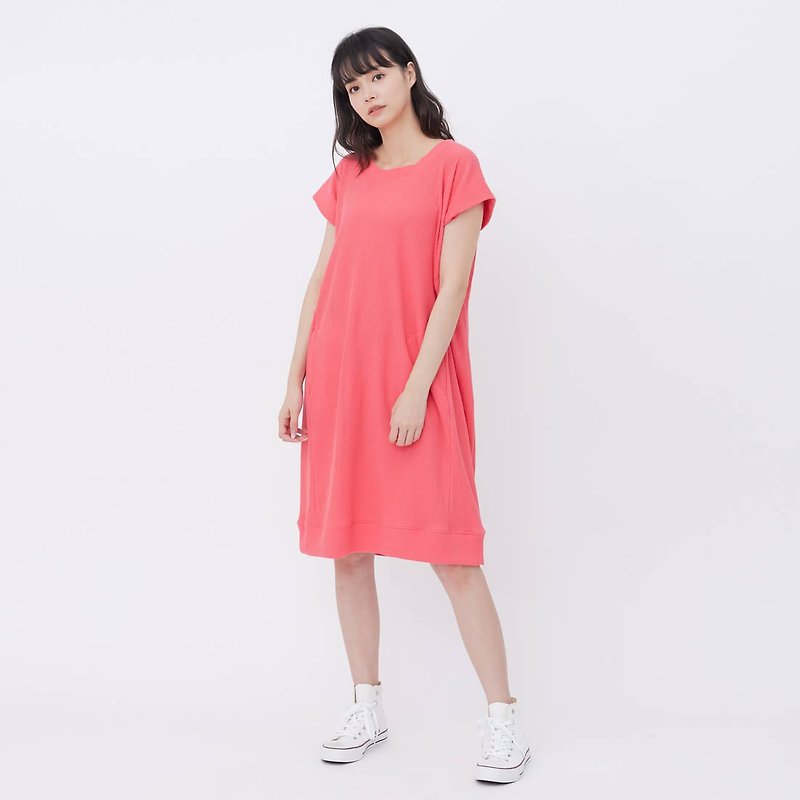 Waffle Knit Drop Shoulder Summer Dress - One Piece Dresses - Cotton & Hemp Red