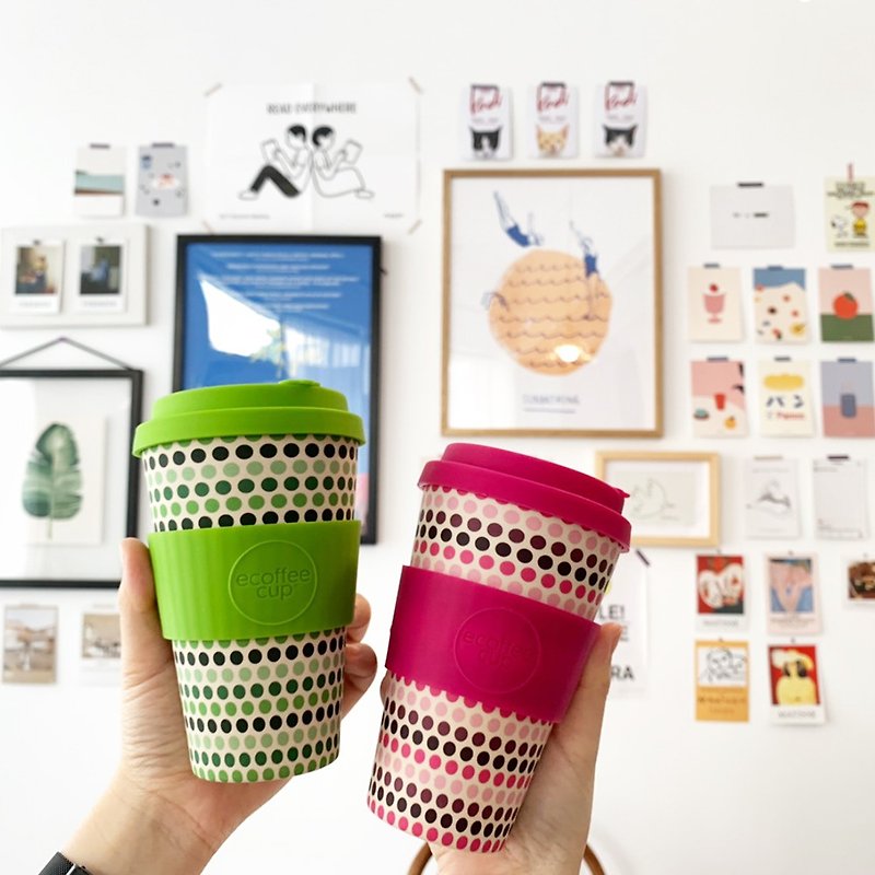 Ecoffee Cup | 14oz Environmentally Friendly Traveling Cup (Polka Powder/Polka Green) - Mugs - Other Materials Green