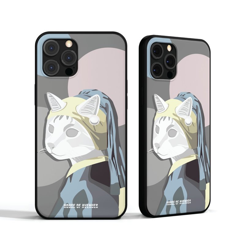【換季特賣】現貨手機殼 | Cat with a Pearl Earring | 雅灰GREY - 手機殼/手機套 - 塑膠 多色