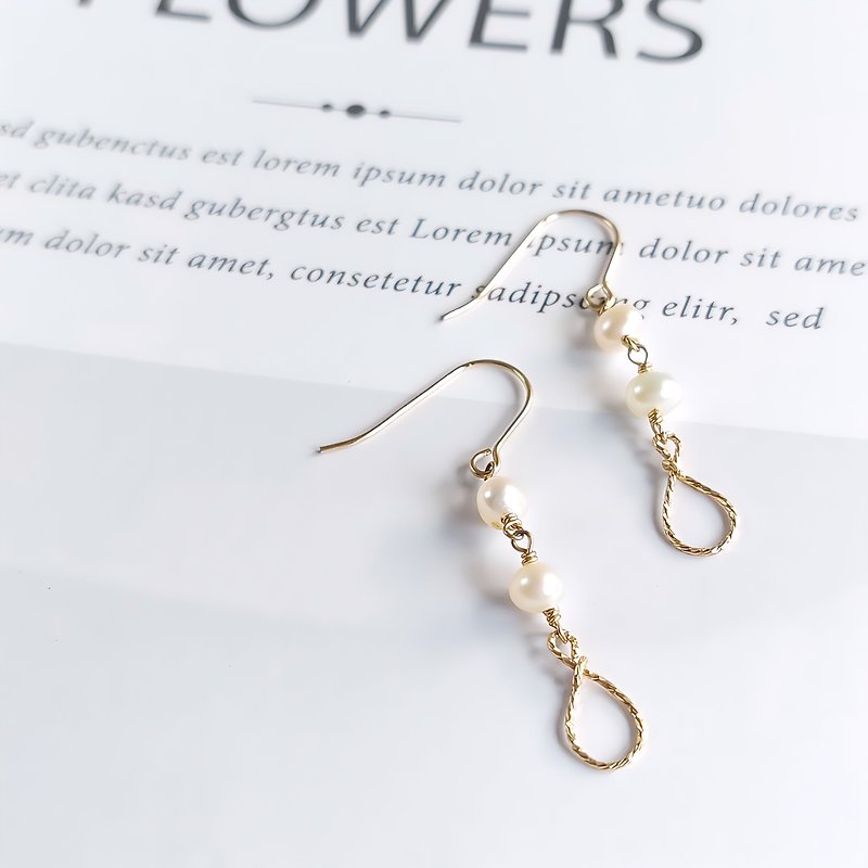 14kgf American gold-injected natural pearl earrings | Handmade custom bracelet necklace earrings accessories - ต่างหู - ไข่มุก 