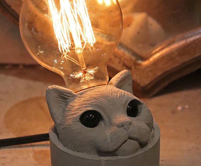 あけぼのミューズ水道管猫セメントテーブルランプLEDランプ