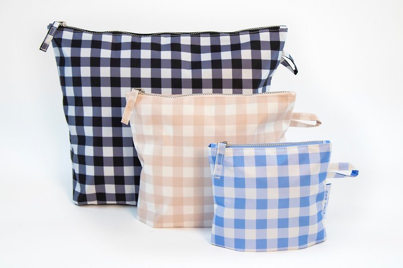 英國Kind Bag-環保化妝包-清新方格 3入 - 化妝包/收納袋 - 防水材質 多色