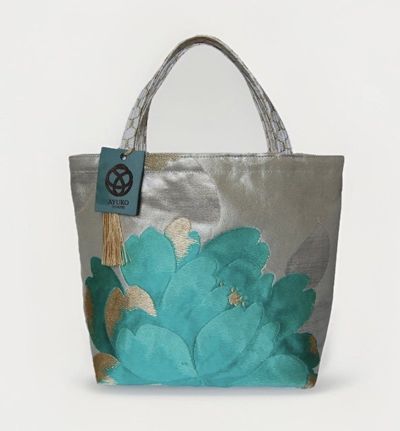 獨一無二真絲和服袋帶托特包, 日本手工刺繡升級改造包, 和風藝術 - 手提包/手提袋 - 絲．絹 綠色