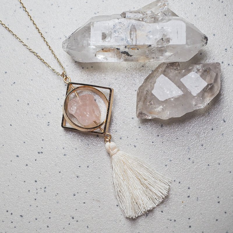 Rose Quartz Long Necklace - Long Necklaces - Gemstone Pink