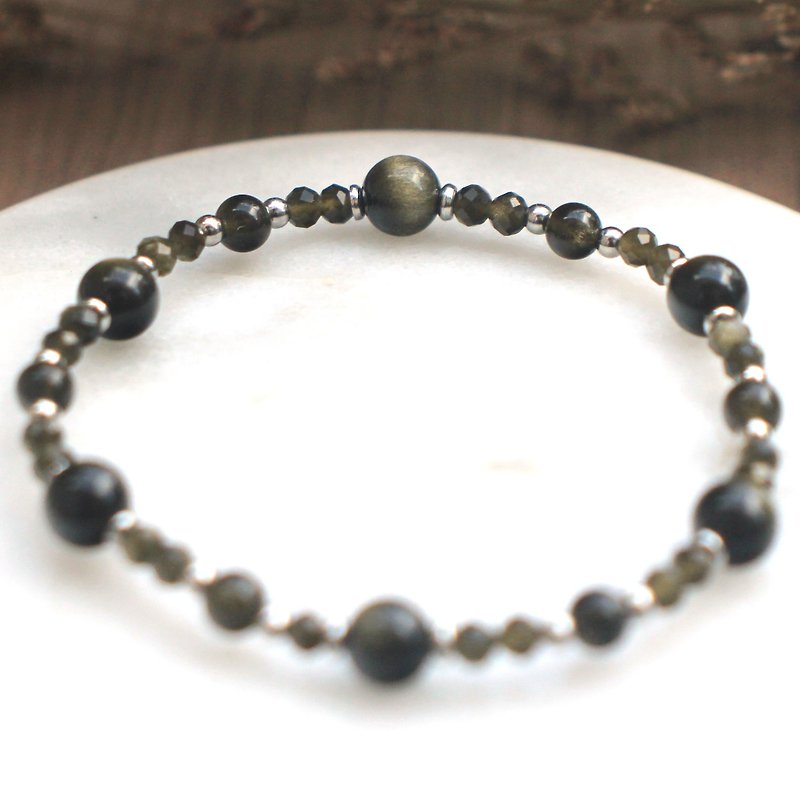 Gold Stone bracelet | Paired with steel jewelry | Lucky - Bracelets - Crystal Black