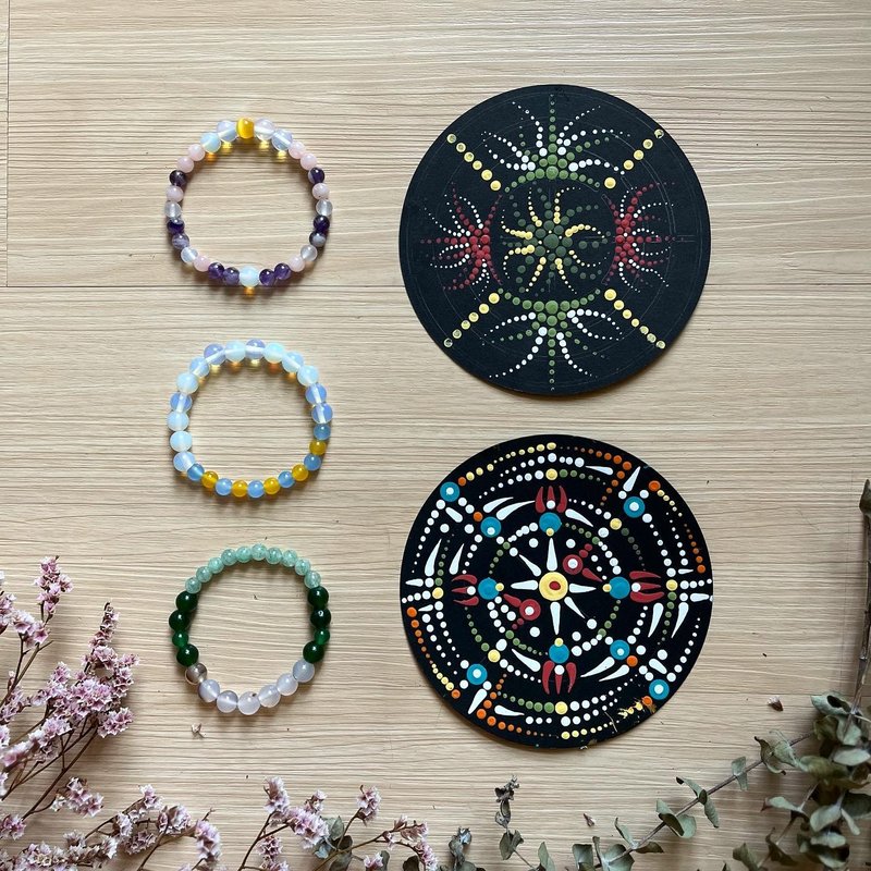 ㄅㄆㄇㄈ 蛋白石/紫水晶/粉晶大吉手環 - 手鍊/手環 - 玉石 粉紅色