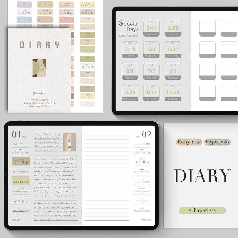 每年適用365天全年日記電子手賬iPad Goodnotes Notability模板 - 其他數位商品 - 其他材質 