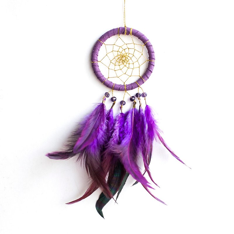 Purple Drunken Gold Fan (Exclusive Design) - Finished Dream Catcher - Purple Exchange Gift - ของวางตกแต่ง - วัสดุอื่นๆ สีม่วง