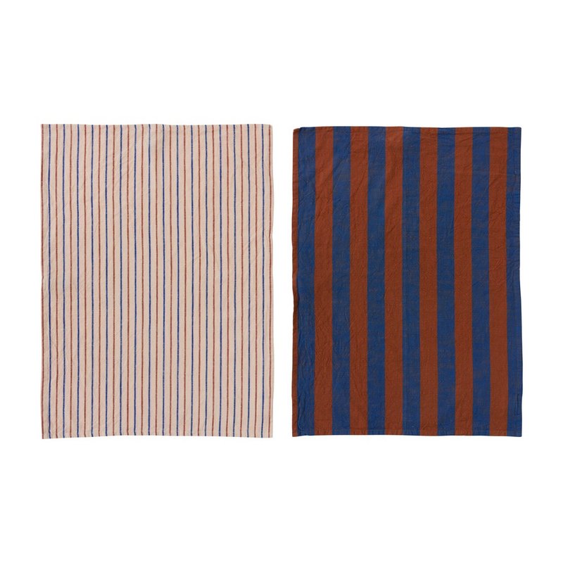 OYOY Kurin Organic Cotton Striped Tea Towel Set of 2 - Caramel Sky Blue / Caramel Orange - ผ้ารองโต๊ะ/ของตกแต่ง - ผ้าฝ้าย/ผ้าลินิน 