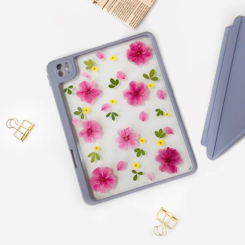FeimeiPresents 粉紅色花小黃花手工押花iPad殼 iPad Air 11寸13寸iPad Pro11寸