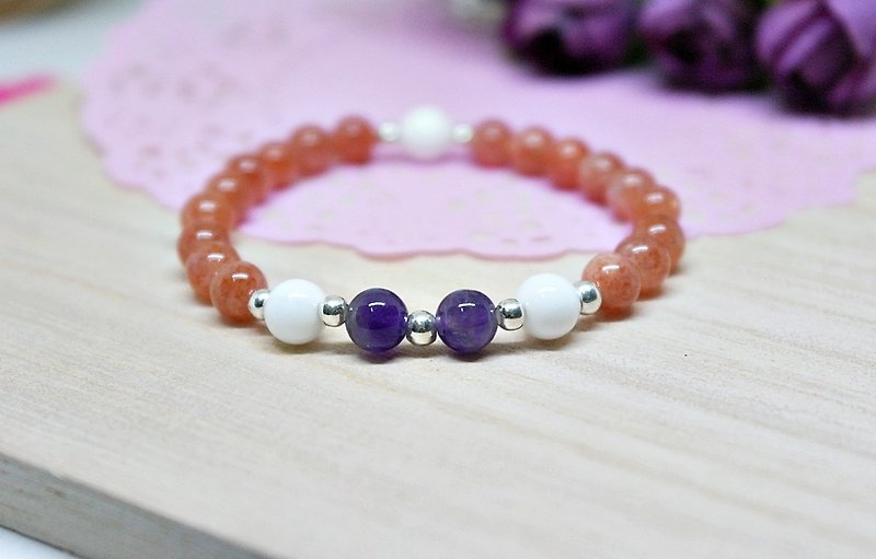 Natural Stone X Silver Elastic Bracelet <Purple Sea of Love> - Bracelets - Gemstone Red