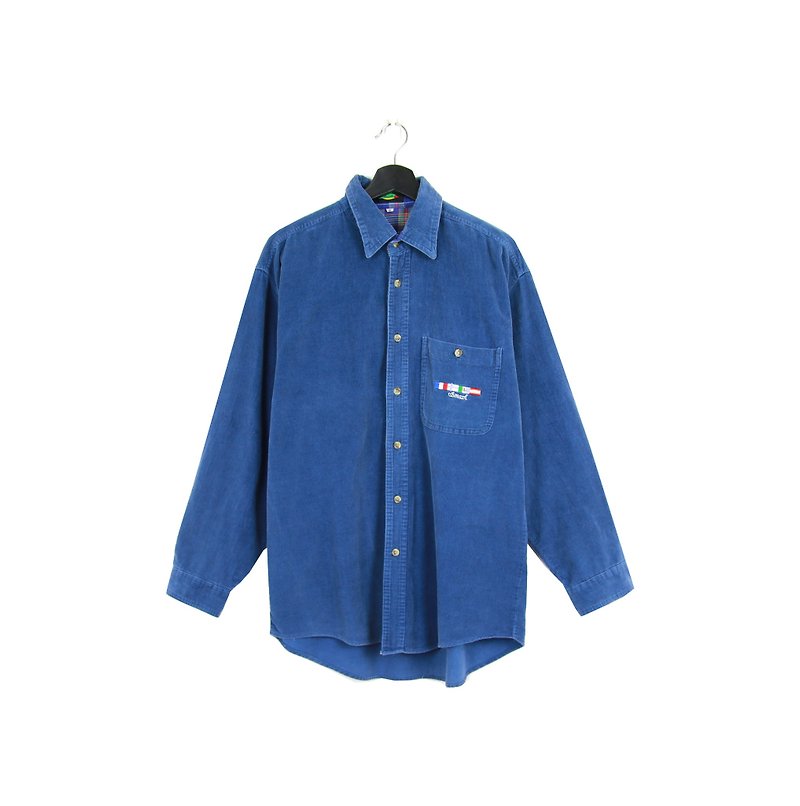 Back to Green Corduroy Shirt Denim Blue Vintage - Men's Shirts - Cotton & Hemp 