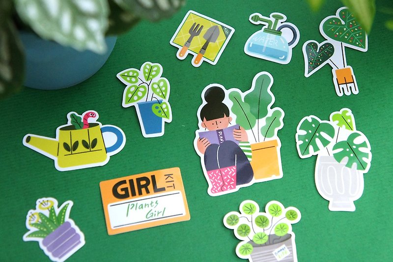 Girl Series Sticker Set Planting Girls - สติกเกอร์ - กระดาษ สีเขียว