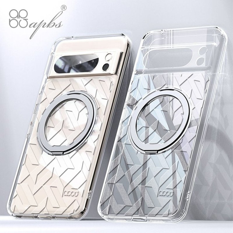 apbs GooglePixel 9/8系列浮雕感360旋轉磁吸立架手機殼-透明幾何 - 手機殼/手機套 - 其他材質 多色