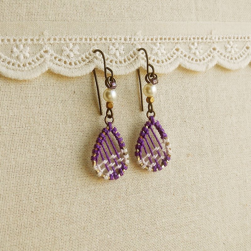 Elegant temperament macrame imitation texture drop earrings gradient purple fancy rope Clip-On - Earrings & Clip-ons - Cotton & Hemp Purple