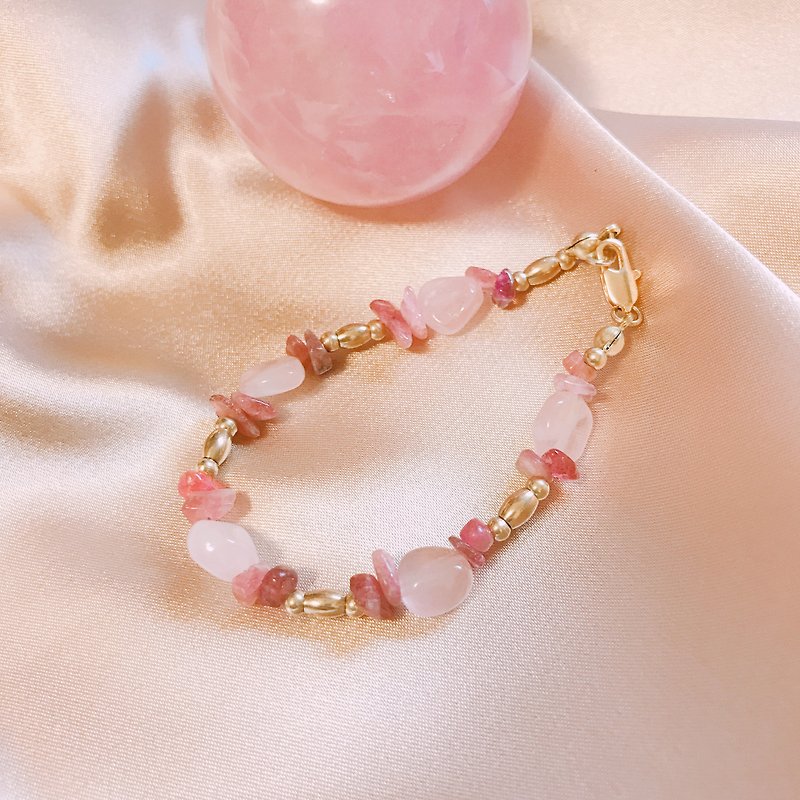  Nostalgia_Rose Quartz with Pink Tourmaline Brass Bracelet - สร้อยข้อมือ - เครื่องเพชรพลอย 