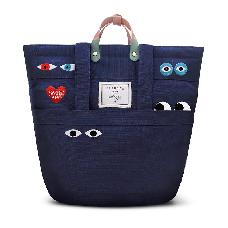 Swift : A hundred eyes, 4 ways bag : backpack, tote bag, sling bag, handbag - PinkoiENcontent - Backpacks - Cotton & Hemp Blue