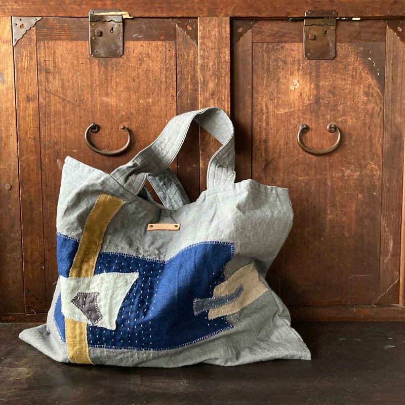 コラージュビッグトートバッグ / 鼠色 / spicaの庭 - 手提包/手提袋 - 棉．麻 灰色