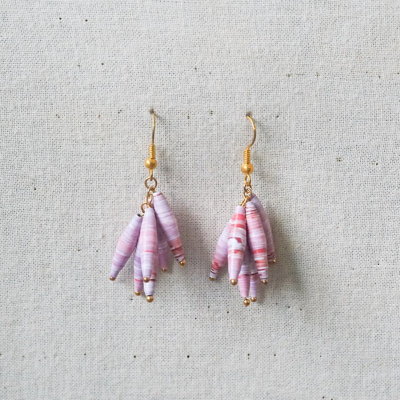 [Small roll paper hand-made/paper art/jewelry] Small Spindle Dangle Earrings-Chunri - ต่างหู - กระดาษ สึชมพู
