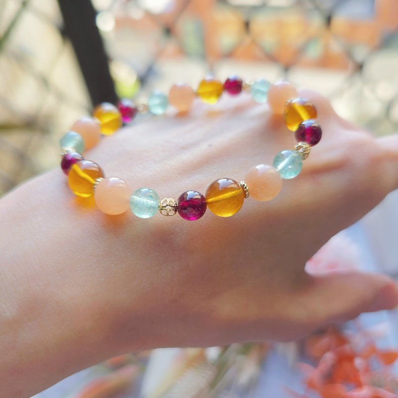 Gorgeous - amber. Purple tooth black pomegranate. Pink orange moonlight. Green strawberry crystal - energy crystal bracelet - Bracelets - Crystal Multicolor