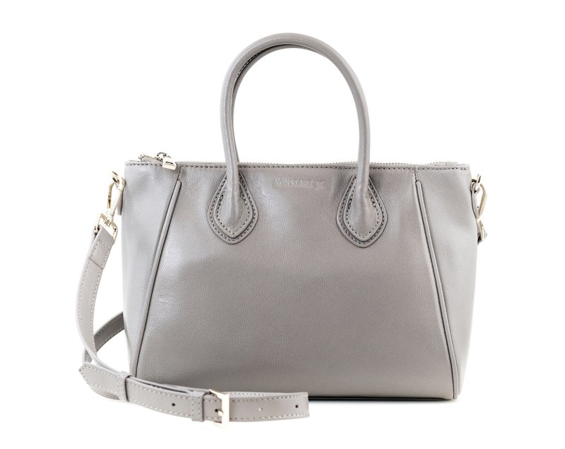 J Collection: Lambskin Satchel_Light Grey - กระเป๋าถือ - หนังแท้ สีเทา