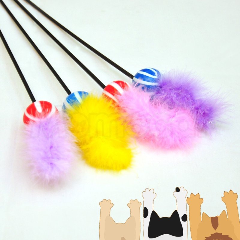【MOMOCAT】絨毛沙沙球逗貓棒 - 貓/狗玩具 - 塑膠 