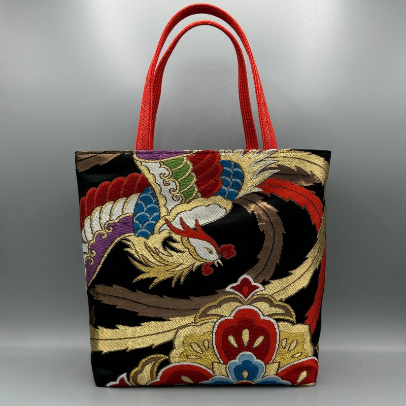 Kimono Obijime Remake Tote bag - กระเป๋าถือ - ผ้าไหม สีดำ