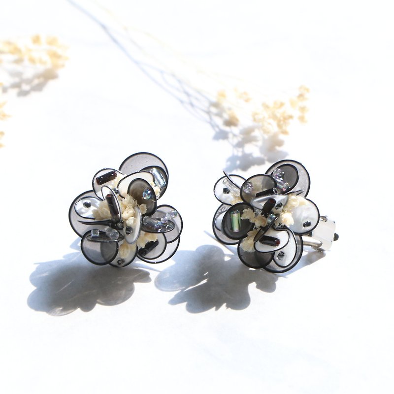 Purely。Rock party / Ear pin Pair / Pendant 925 pure silver ear pin - Earrings & Clip-ons - Resin Black