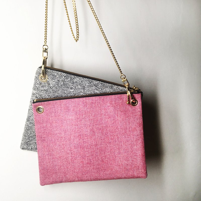 Beloved tweed shoulder elegant pink/gray - Messenger Bags & Sling Bags - Wool Pink