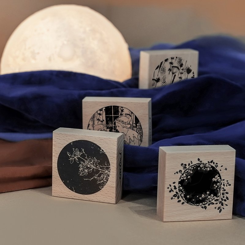 [Moon Night Silhouette] in1 original hand account stamp retro moon plant series landscaping wooden stamp - ตราปั๊ม/สแตมป์/หมึก - ไม้ 