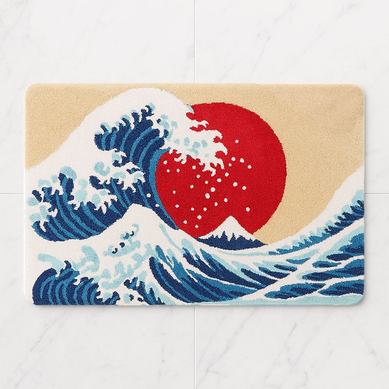 Japanese Style Wave Bath Mat Soft Absorbent Non-slip Bathroom Rug Floor Pad - Rugs & Floor Mats - Polyester Multicolor