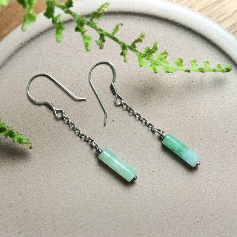 情人節禮|純銀設計耳環 天河石+925銀(耳勾) - 耳環/耳夾/耳骨夾 - 石頭 綠色