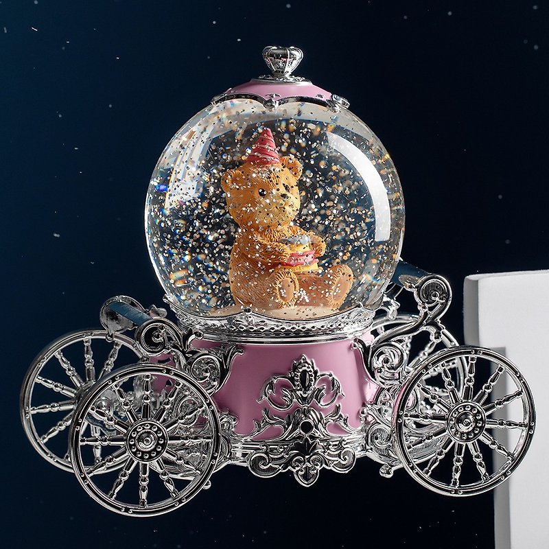 French Three Baby-Cute Bear Pumpkin Carriage Pink Crystal Ball Music Lover Birthday Home Marriage - Items for Display - Plastic Pink