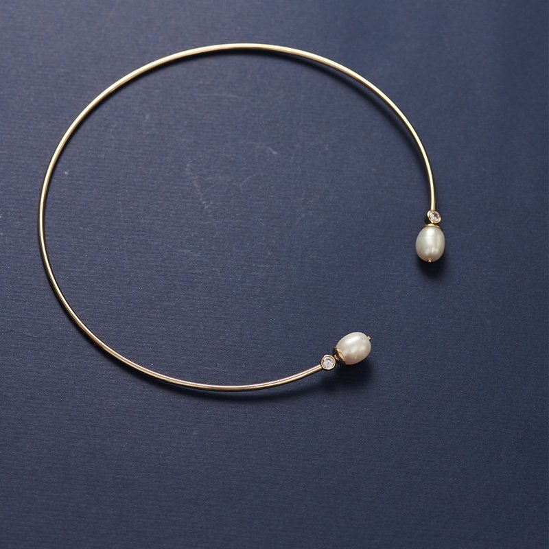 Elegant double pearl neck ring (two colors in total) - สร้อยคอ - ไข่มุก สีทอง