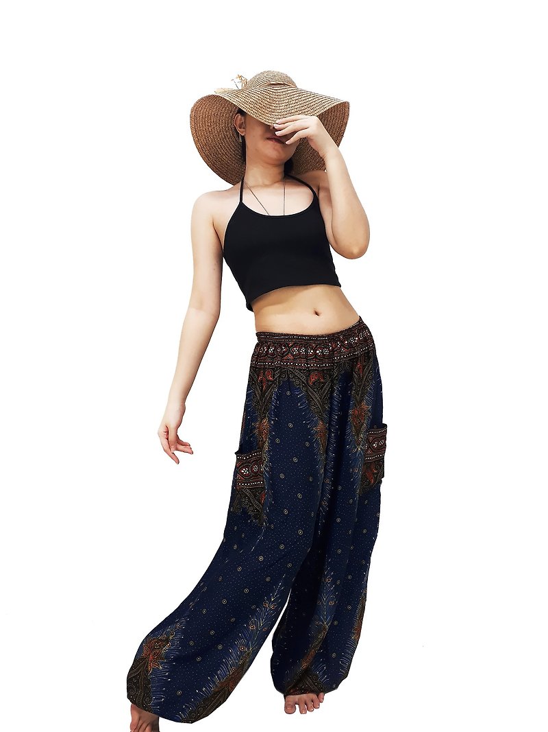 Women Pants Aladdin Pants Thai Pants Gypsy Pants Rayon Bohemian Trouser - 男長褲/休閒褲 - 其他材質 藍色
