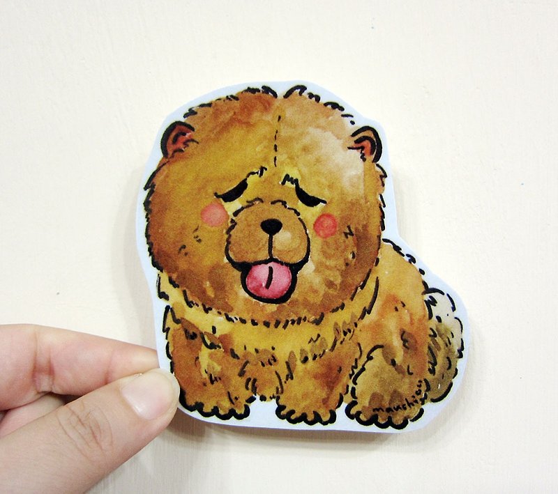 Hand-painted illustration style fully waterproof sticker Chow Chow Lion - Stickers - Waterproof Material Brown