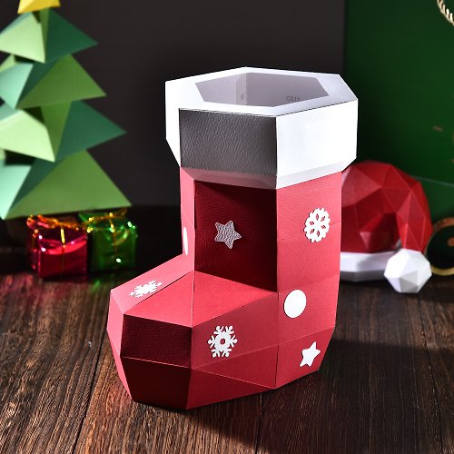 盒紙動物 BOX ANIMAL - 台灣原創紙模設計開發 3D紙模型-DIY動手做-節日系列-聖誕襪襪-聖誕節 擺設小物 裝飾